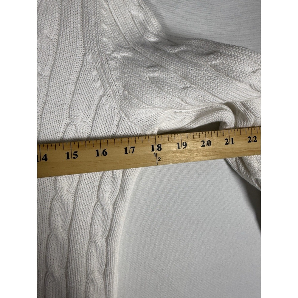 VTG Lauren Ralph Lauren Cricket Sweater Large White Cable Knit V-Neck 90s Tennis - Picture 5 of 6